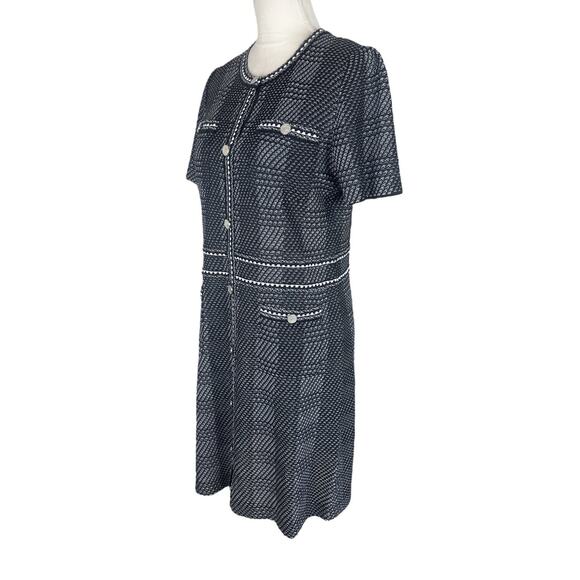 Misook Bold Plaid Tweed Knit Sheath Dress Modern Fit Black White Size Medium - Picture 8 of 10